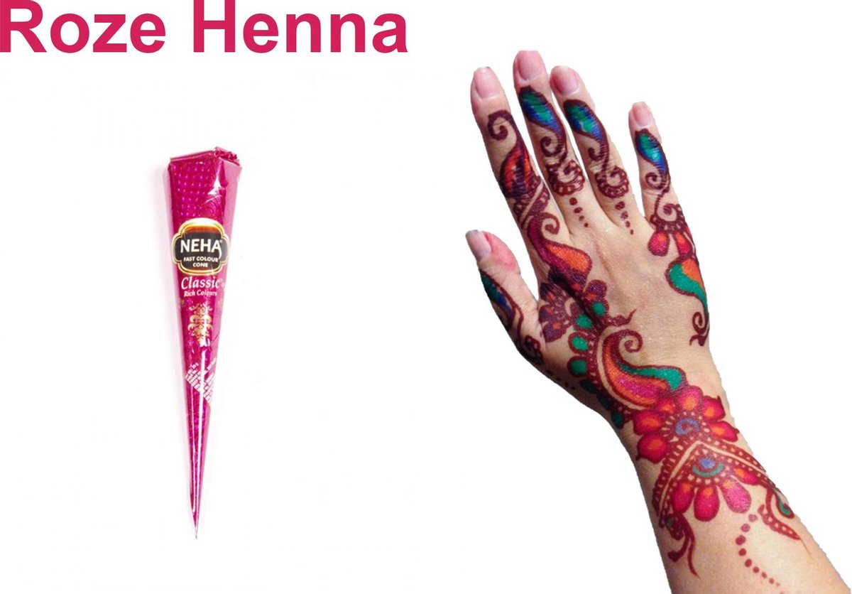 Henna Tattoe Roze | Neha Classic Pink Colour Cone | Tijdelijke Tattoeage | Inkt Pasta | Roze | Natuurlijke Kleuren | 1 stuks